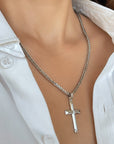 14K Solid Gold Classic Beveled Edge Cross Pendant