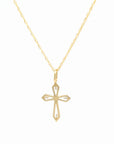 10K or 14K Yellow Solid Gold Cross Pendant with Cubic Zirconia, Open Geometric Cross Charm Necklace For Women, Dainty Religious Jewelry Gift