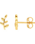 14K solid gold leaf stud earrings – minimalist botanical jewelry