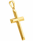14K Solid Gold Classic Beveled Edge Cross Pendant