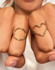 Open Heart Ring 14K Solid Yellow Gold – Large Heart Shaped Ring for Women