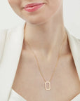 14K solid gold open rectangle pendant necklace with cable chain