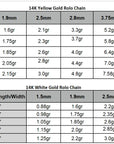 14K Real Yellow White Gold chains weights table