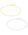 14K White Solid Gold Singapore Chain Anklet Dainty Adjustable Foot Bracelet