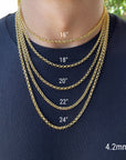 14K Real Gold Rolo Link Chain Necklace