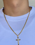 14K Solid Gold Classic Beveled Edge Cross Pendant