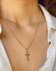 Solid 14K Real Gold Black Enamel Cross Pendant