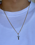 Solid 14K Real Gold Black Enamel Cross Pendant