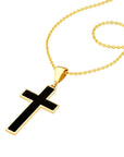 Solid 14K Real Gold Black Enamel Cross Pendant