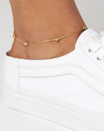 14K Yellow Gold Beaded Anklet Adjustable Cable Chain for Women