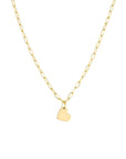 Minimalist gold heart pendant on 1.7mm paperclip chain for women