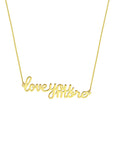 Dainty 14K gold love script necklace for women