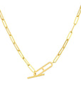 Real gold paperclip link necklace with modern toggle closure