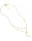 Delicate 14k gold moon and star pendant necklace with lobster clasp for women
