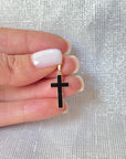 Solid 14K Real Gold Black Enamel Cross Pendant