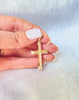 14K Solid Gold Classic Beveled Edge Cross Pendant