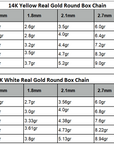 14K Real Gold Round Box Link Chain Necklace