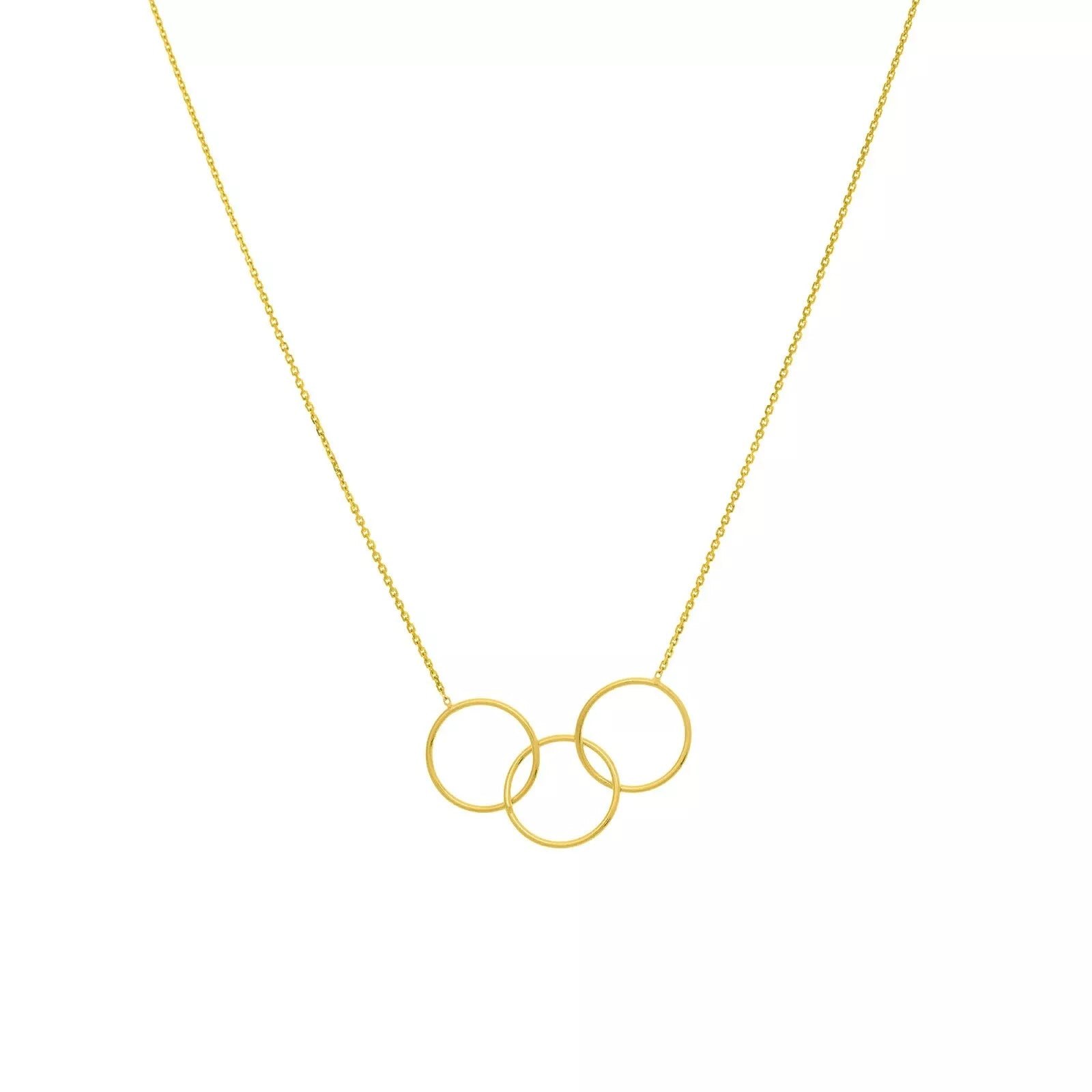 Real 14K Solid Gold Triple Interlocking Circle Necklace For Women