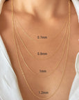 Dainty gold rope chain on model - 14k solid gold necklace