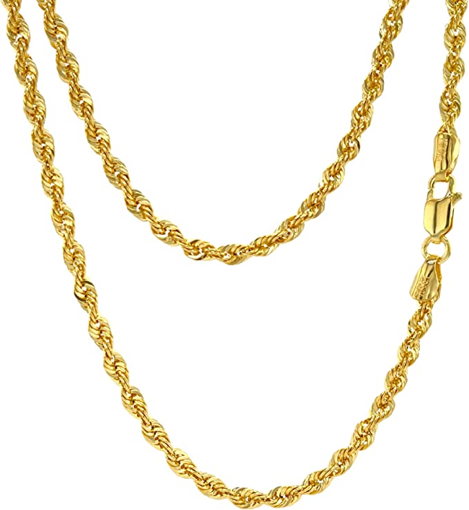 10K-14K Yellow Real Gold Diamond Cut Twisted Rope Chain Necklace