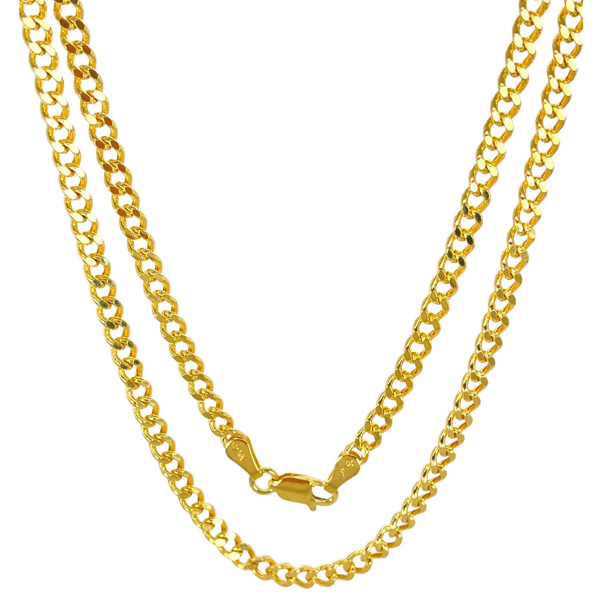 14K Real Gold Cuban Curb Link Chain Necklace For Men Women