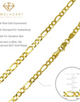 14K Real Gold Figaro Link Chain Necklace