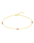 Solid 14K Two Tone Real Gold Heart Anklet