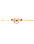 Solid 14K Two Tone Real Gold Heart Anklet