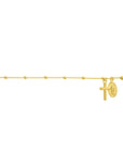 14K Yellow Real Gold Cross and Virgin Mary Ankle Bracelet