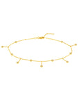 Solid 14K Real Gold CZ Bezel Set Station Dangle Anklet