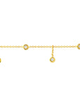 Solid 14K Real Gold CZ Bezel Set Station Dangle Anklet