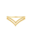 Real 14K Solid Gold Double Beaded Chevron Ring