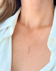 Real 10K Yellow Gold CZ Open Cross Necklace, Dainty Religious Pendant for Women