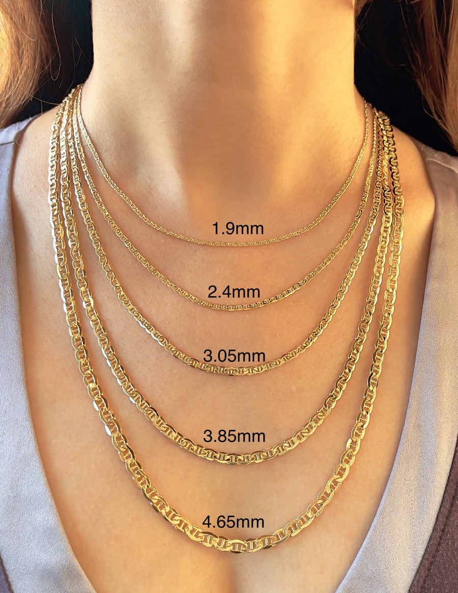thumbnail image 2 of 14k Gold Plated Mariner Link Chain Necklace - 3mm Wide, 16-24 Inch (Men's/Women's) 2 of 4