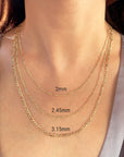 14K Real Gold Figaro Link Chain Necklace