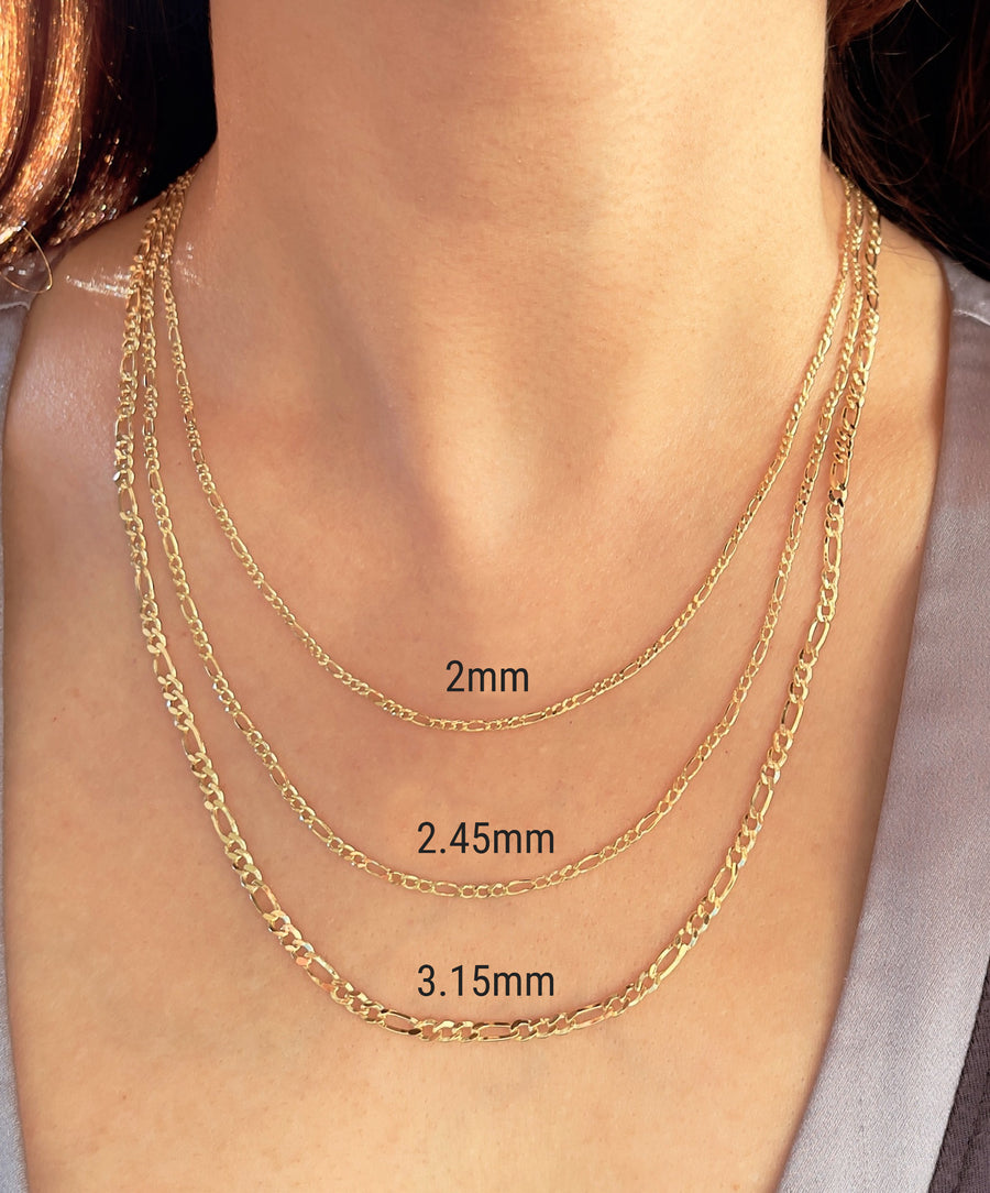 14K Real Gold Figaro Link Chain Necklace