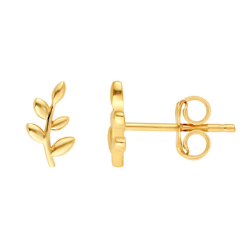 14K solid gold leaf stud earrings – minimalist botanical jewelry