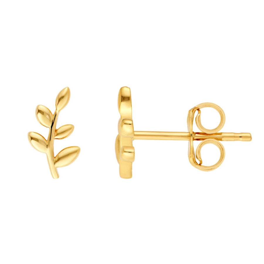 14K solid gold leaf stud earrings – minimalist botanical jewelry
