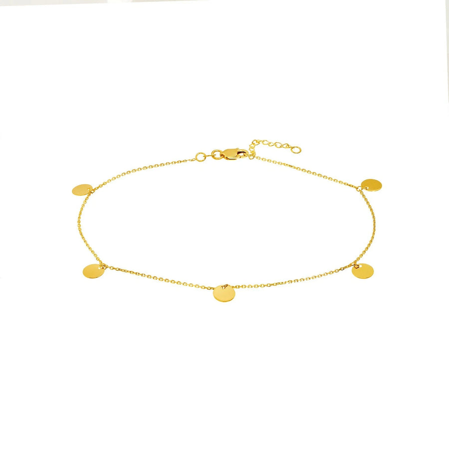 real gold ankle bracelet with dangling coin charms