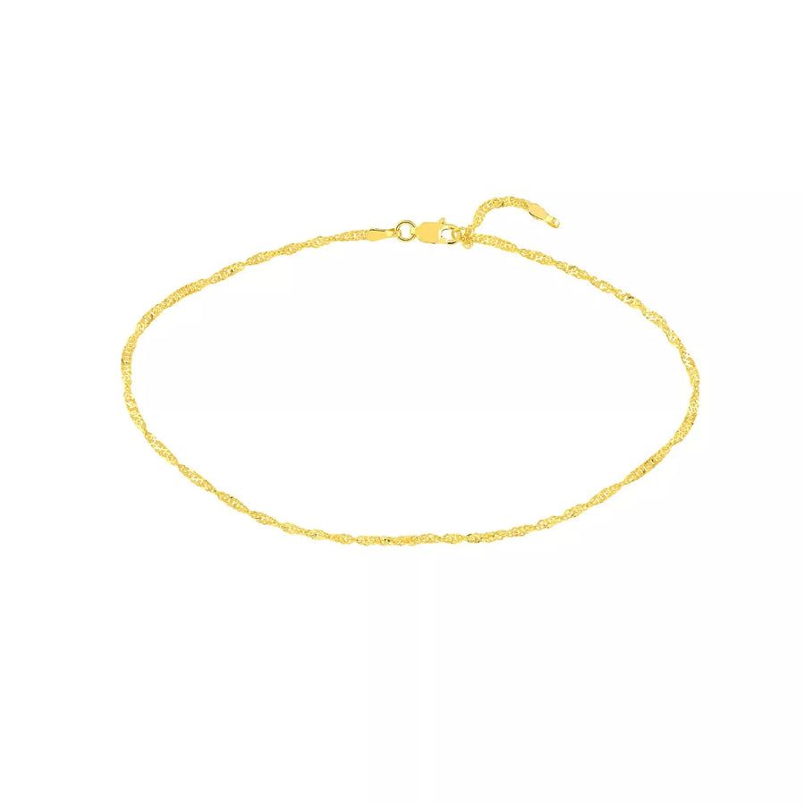 Minimalist Solid Gold Singapore Anklet Adjustable Twisted Chain for Women