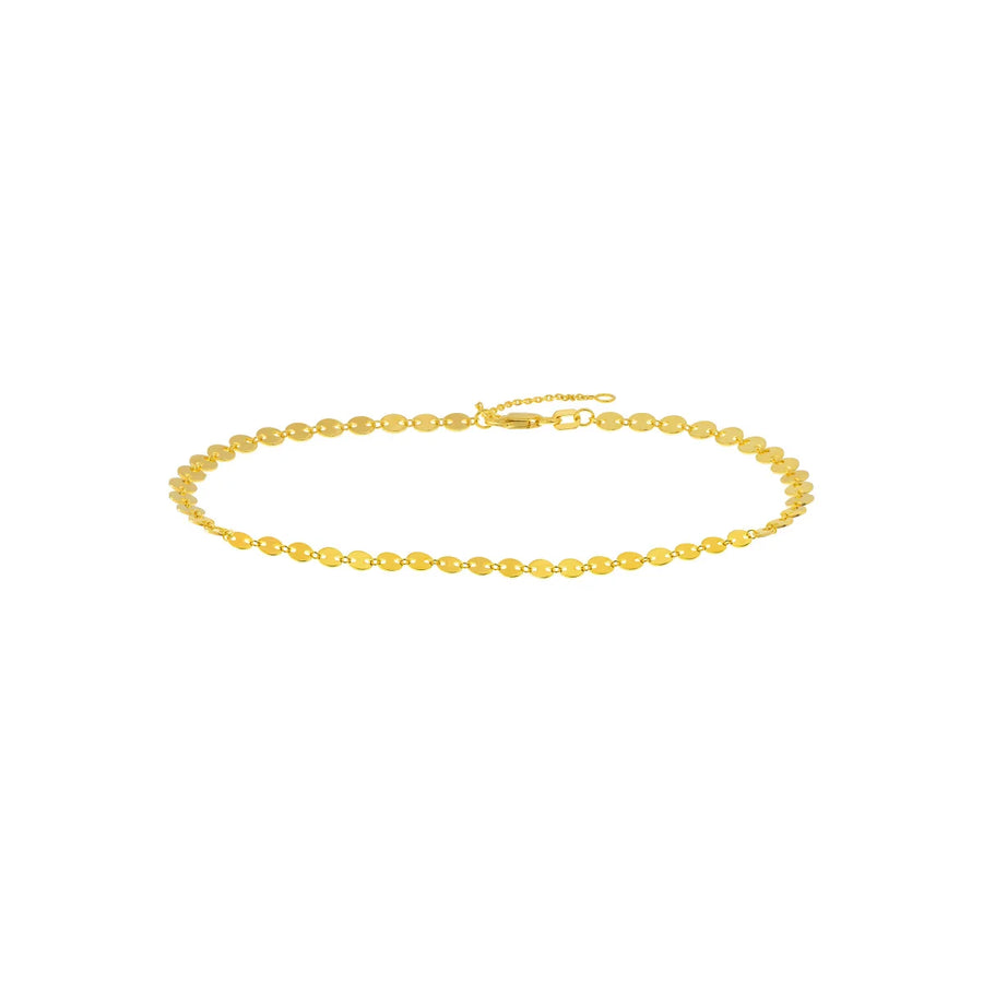 flat disc gold ankle bracelet with lobster clasp
