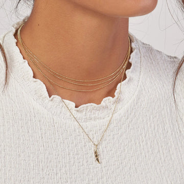 14K Solid Gold Feather Pendant Necklace for Women