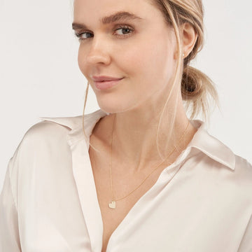 14K Solid Gold Slanted Heart Necklace for Women