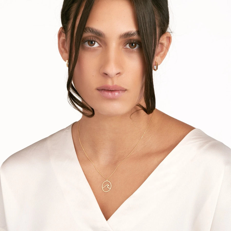 14K solid gold ocean wave pendant necklace for women