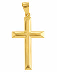 14K Solid Gold Classic Beveled Edge Cross Pendant