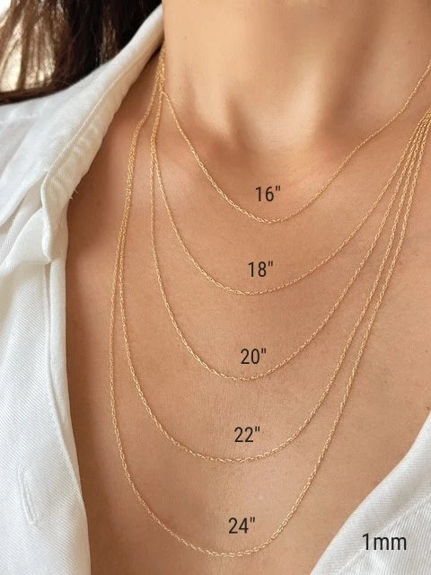 Thin solid gold rope chain necklace - 1mm for pendant
