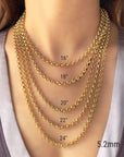 14K Real Gold Rolo Link Chain Necklace