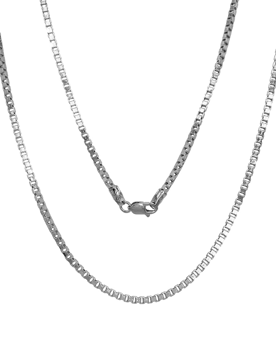 14K White Real Gold Square Box Link Chain Necklace