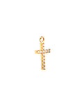 A gold cross pendant charm embellished with clear CZ rhinestones, shown against a plain white background.