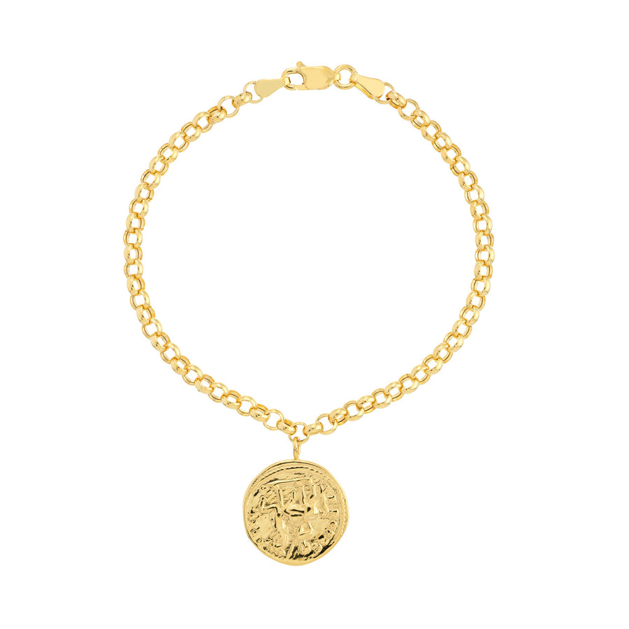 Real 14K Solid Gold Coin on Rolo Chain Bracelet